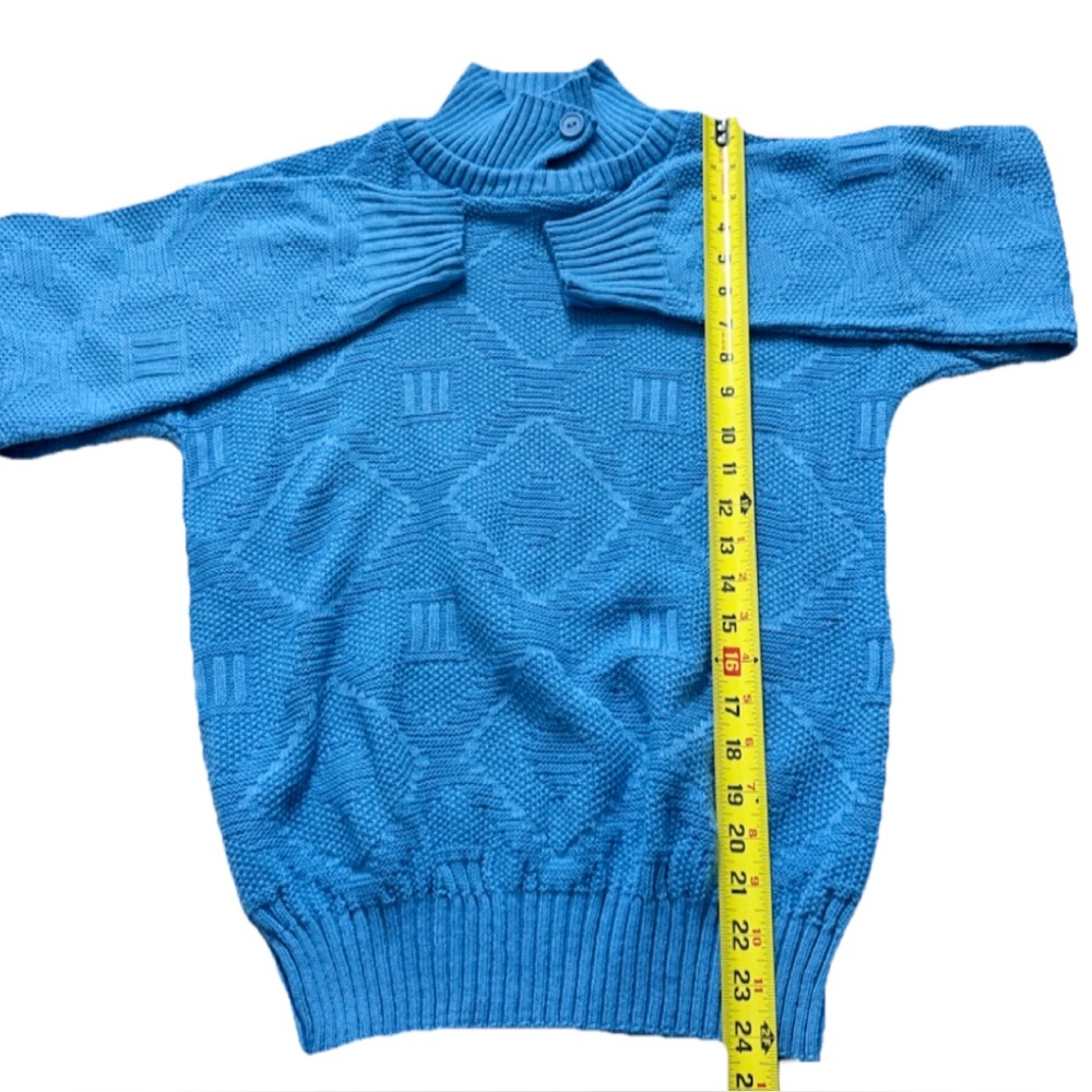 Vintage Keneth Too! Blue Knit Mock Neck Sweater Made in USA M - Picture 8 of 9